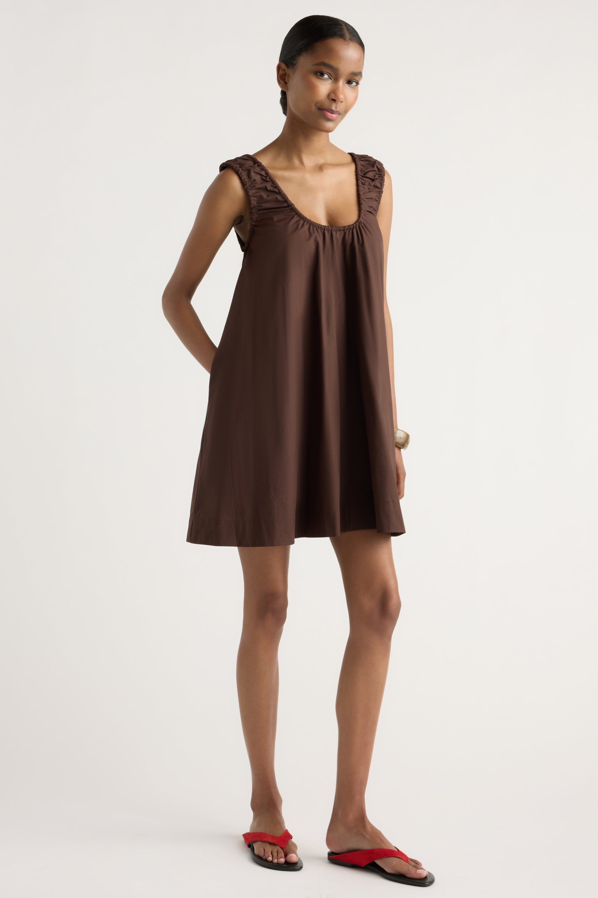 organic cotton mini dress Winnie Organic Cotton U-Neck Mini Dress Cacao / L