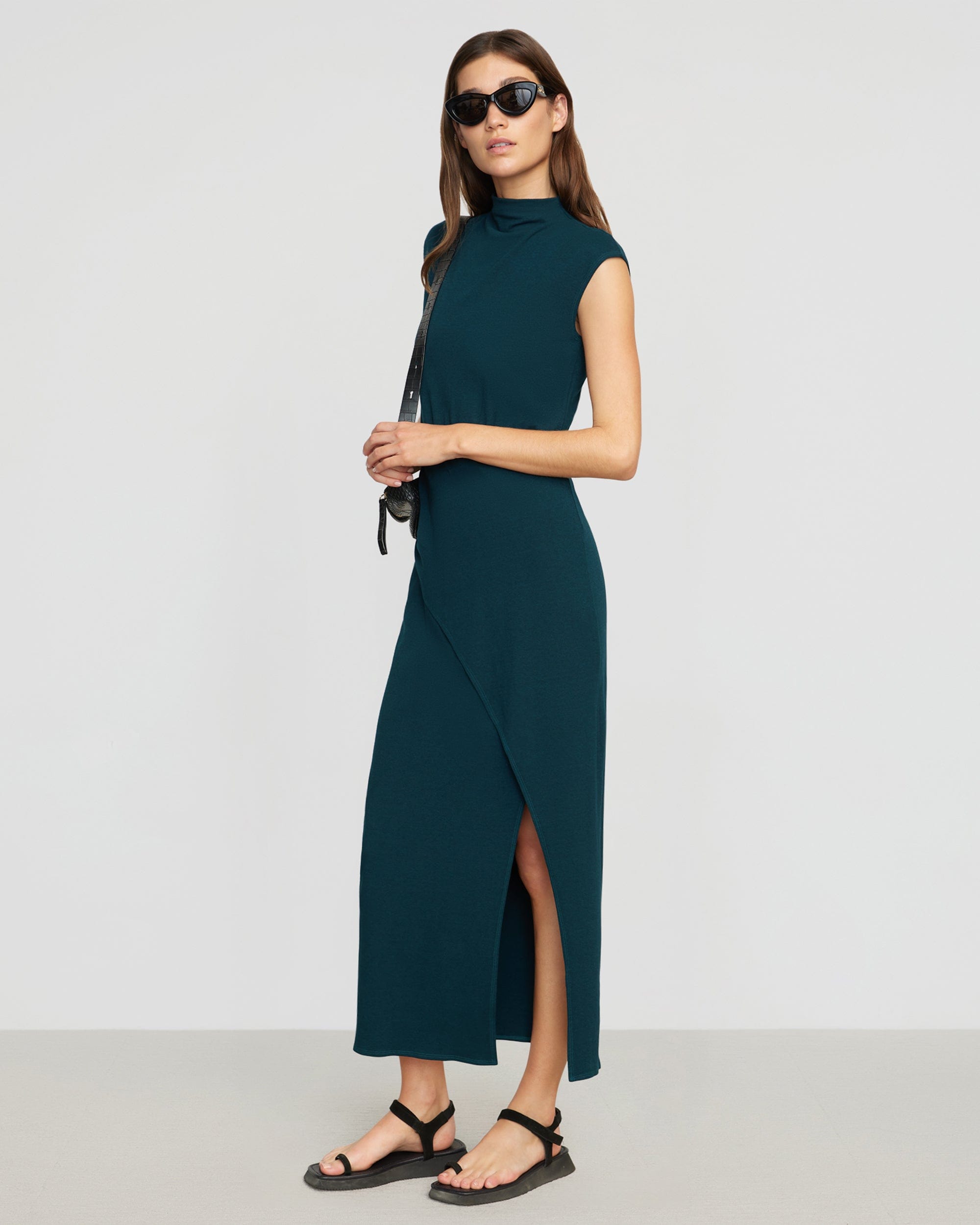 Yimei Mock-Neck Side-Slit Dress