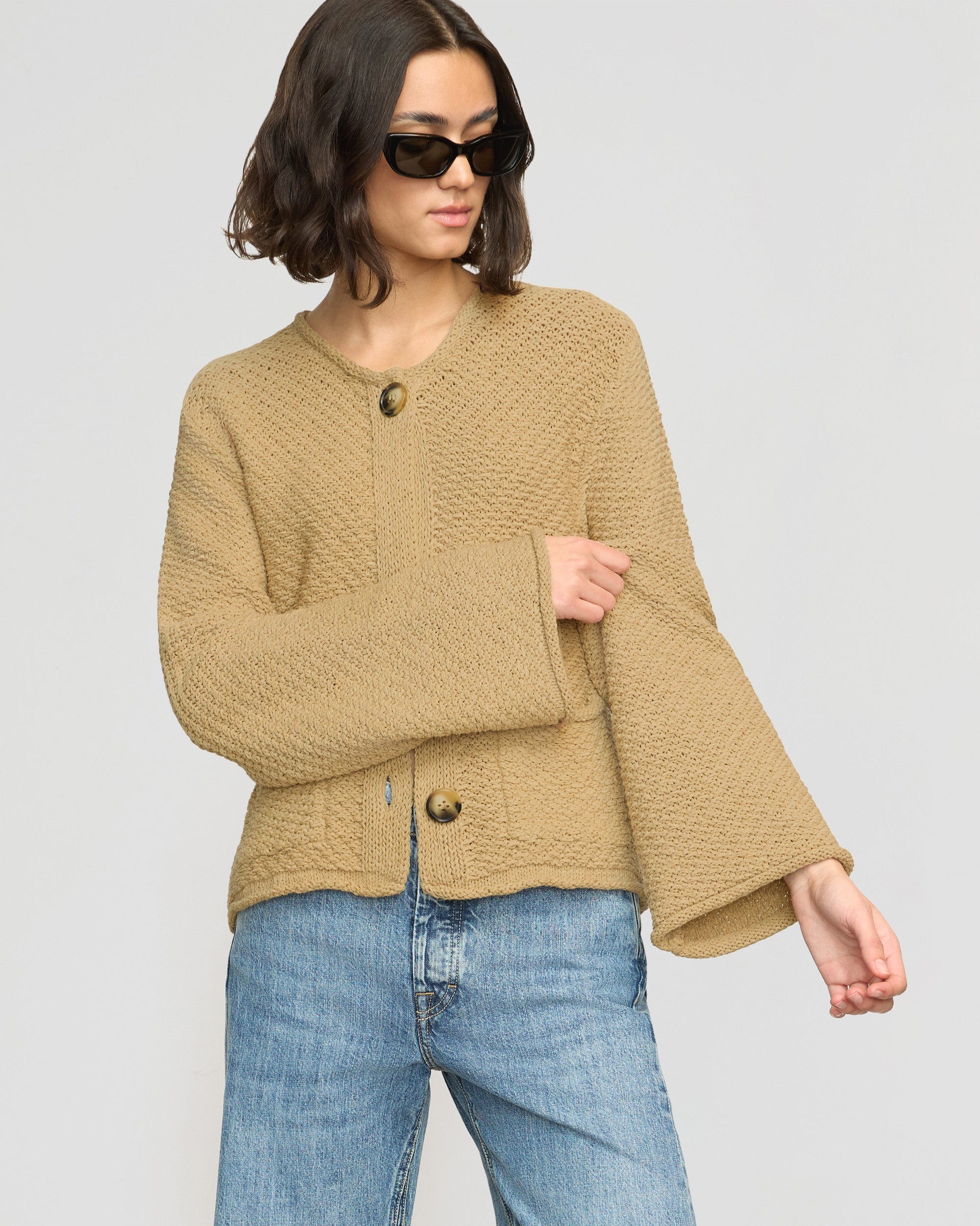 Erica Tanov | Pima Cotton Belted Cardigan - Natural