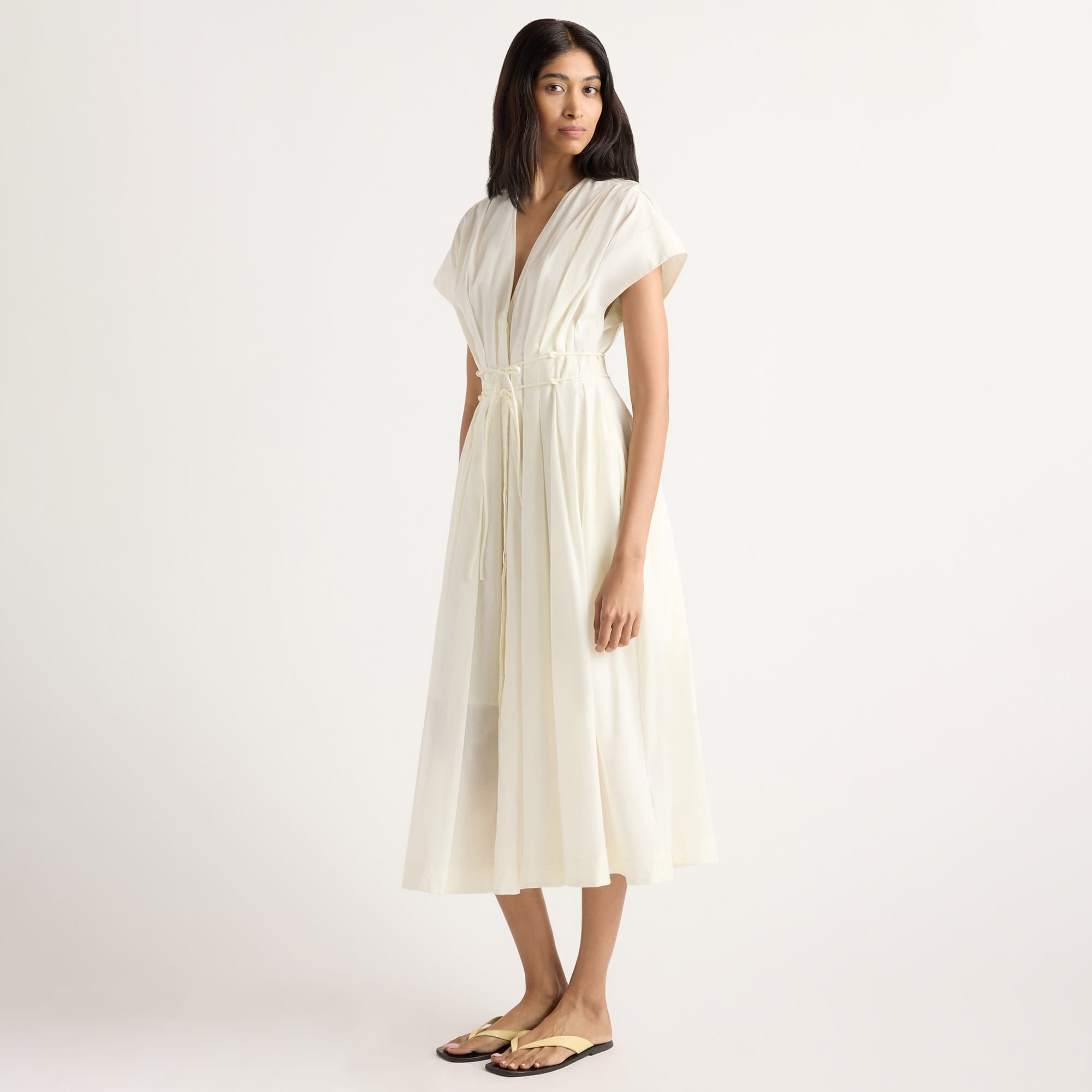 Yvette Cotton V-Neck Dress Cream / XS