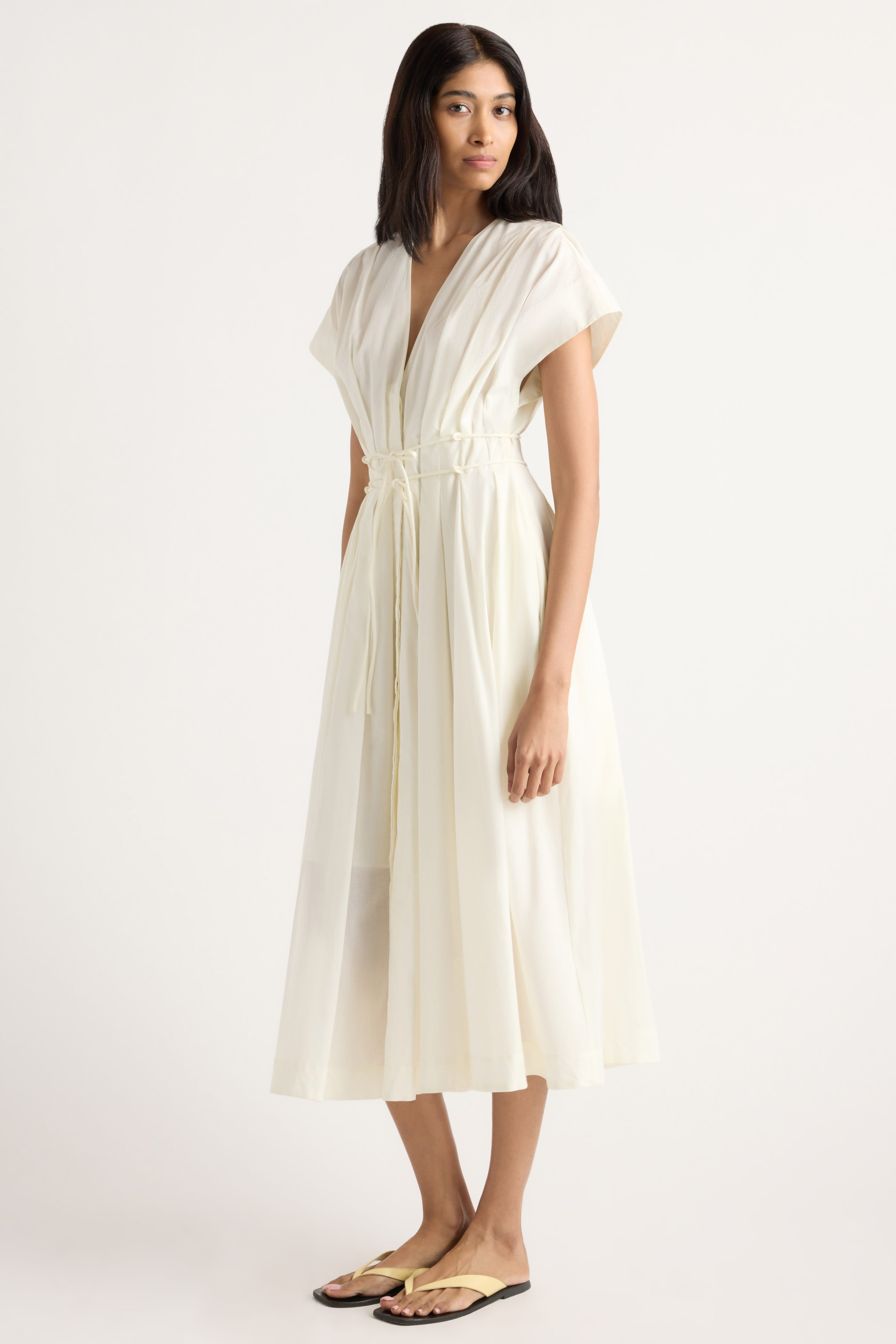 Yvette Cotton V-Neck Dress Cream / XS