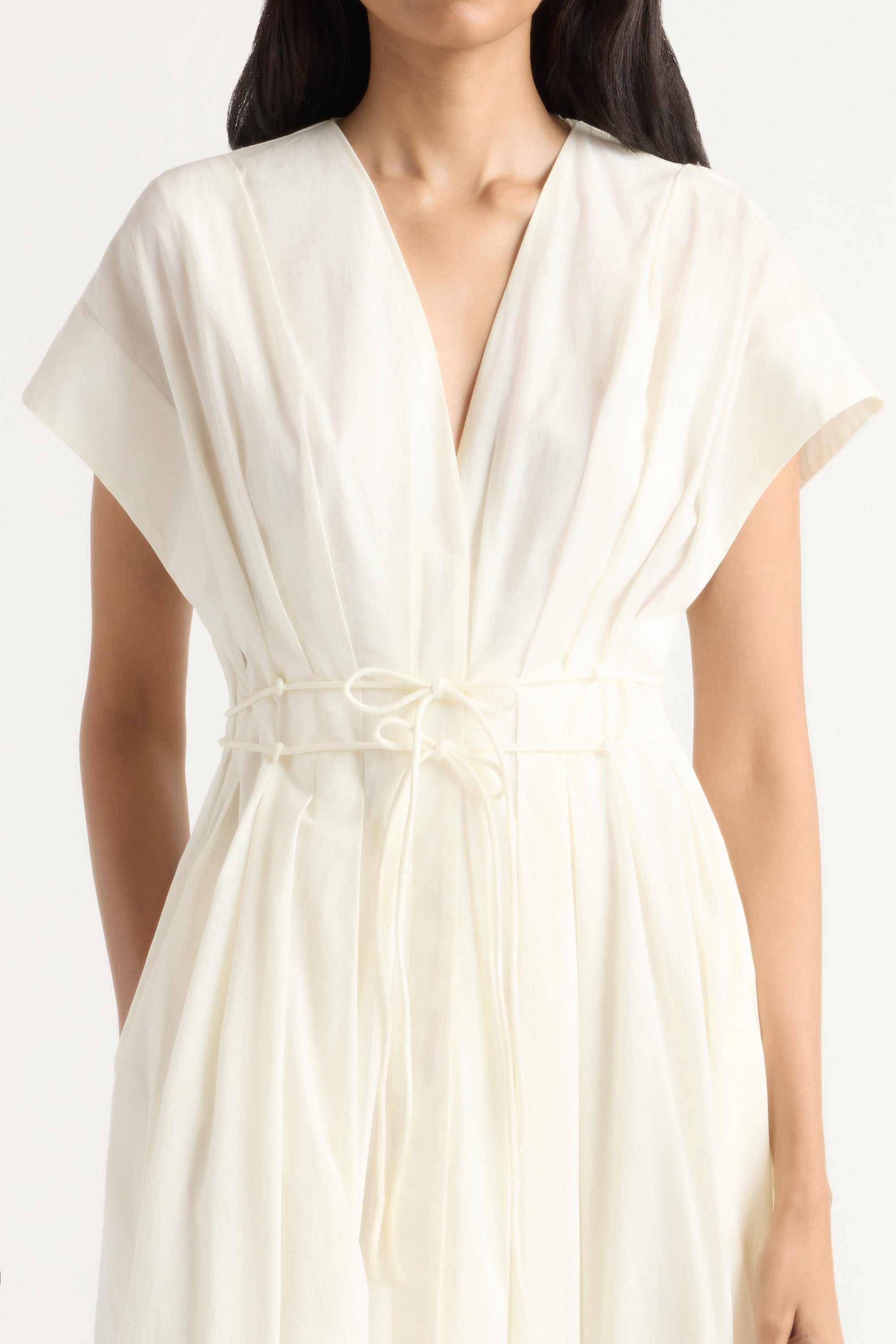 Yvette Cotton V-Neck Dress Cream / XS