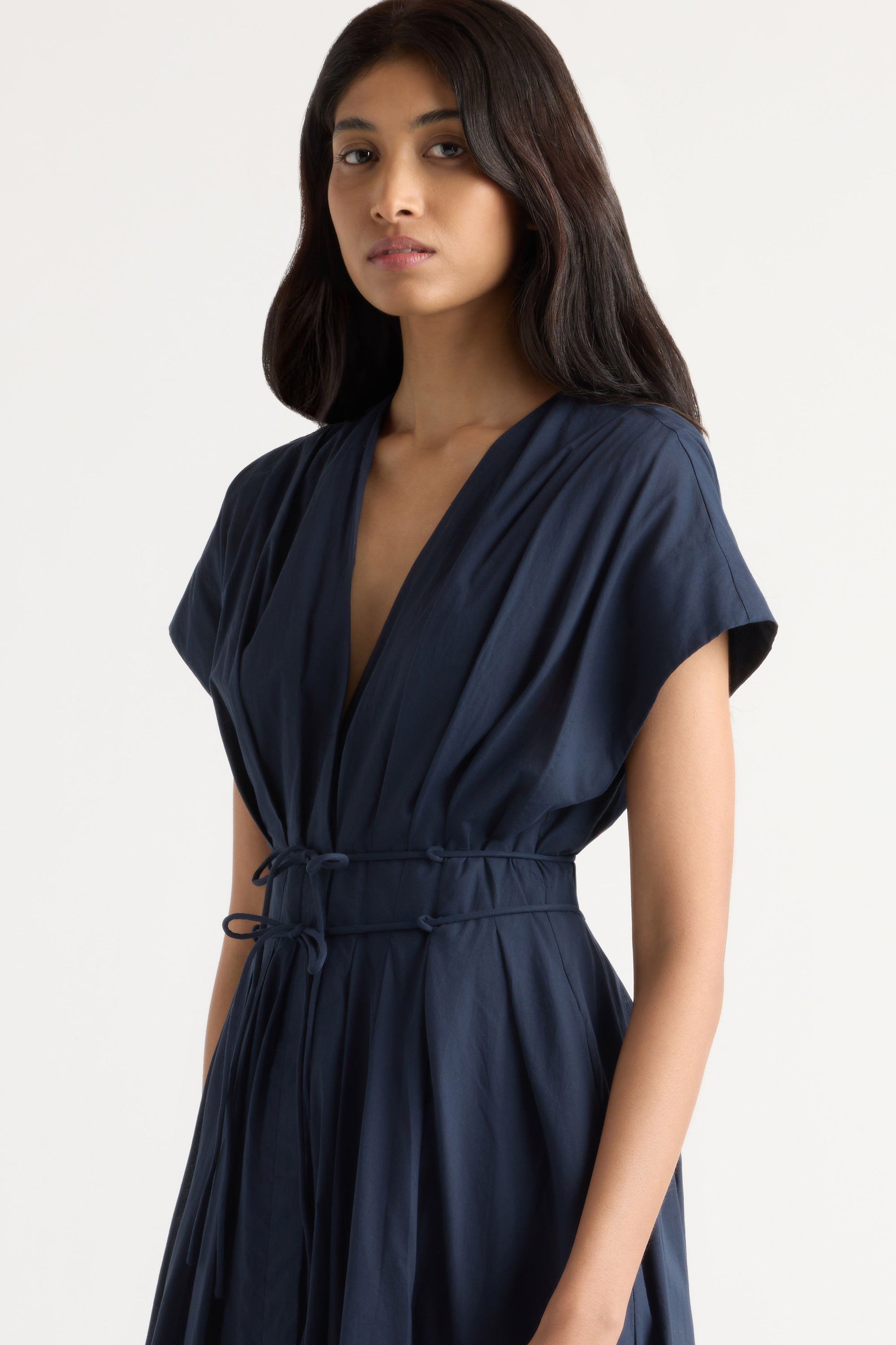 Yvette Cotton V-Neck Dress Navy / XS Yvette Cotton V-Neck Dress Navy / XS