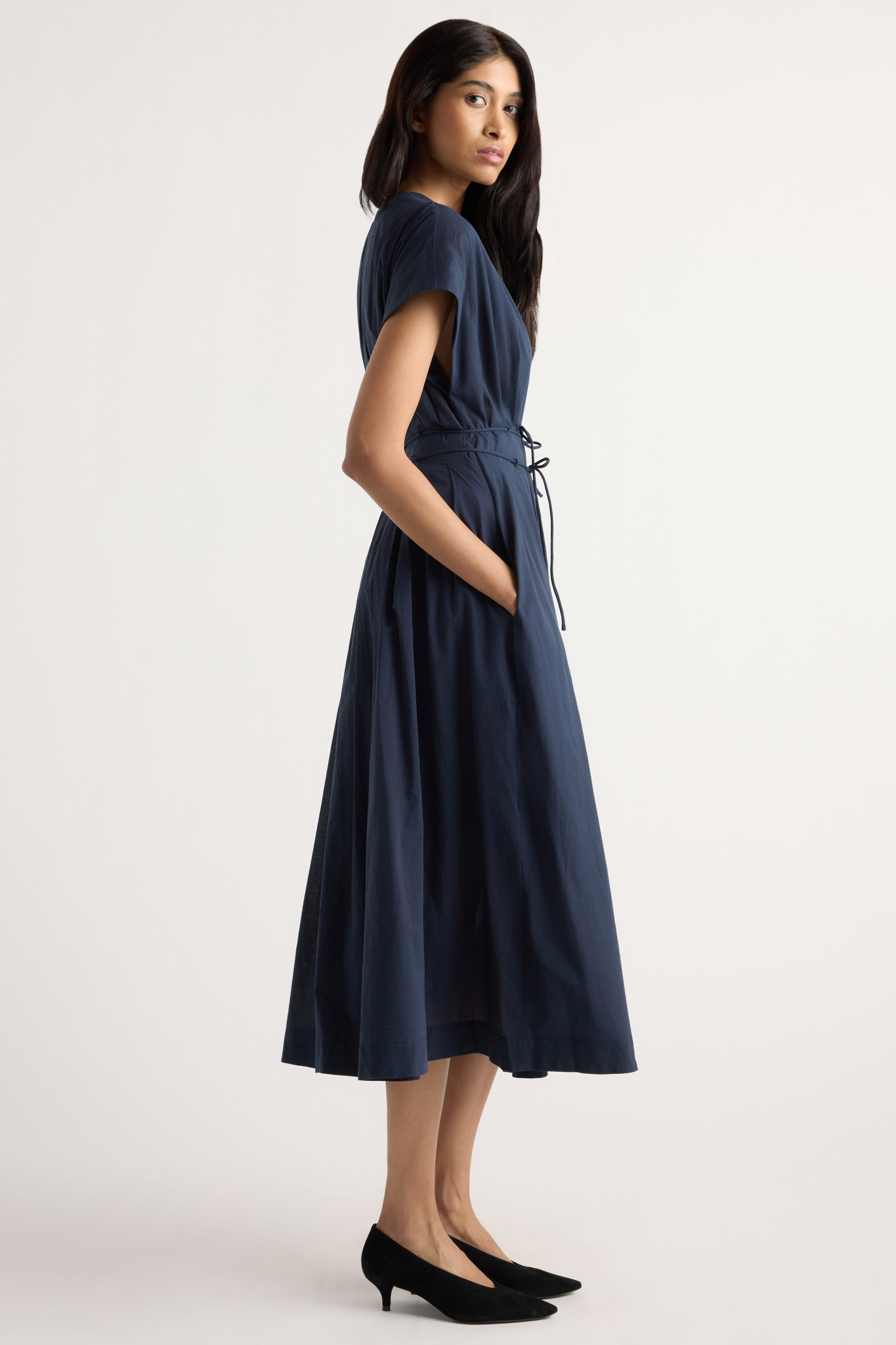 Yvette Cotton V-Neck Dress Navy / XS