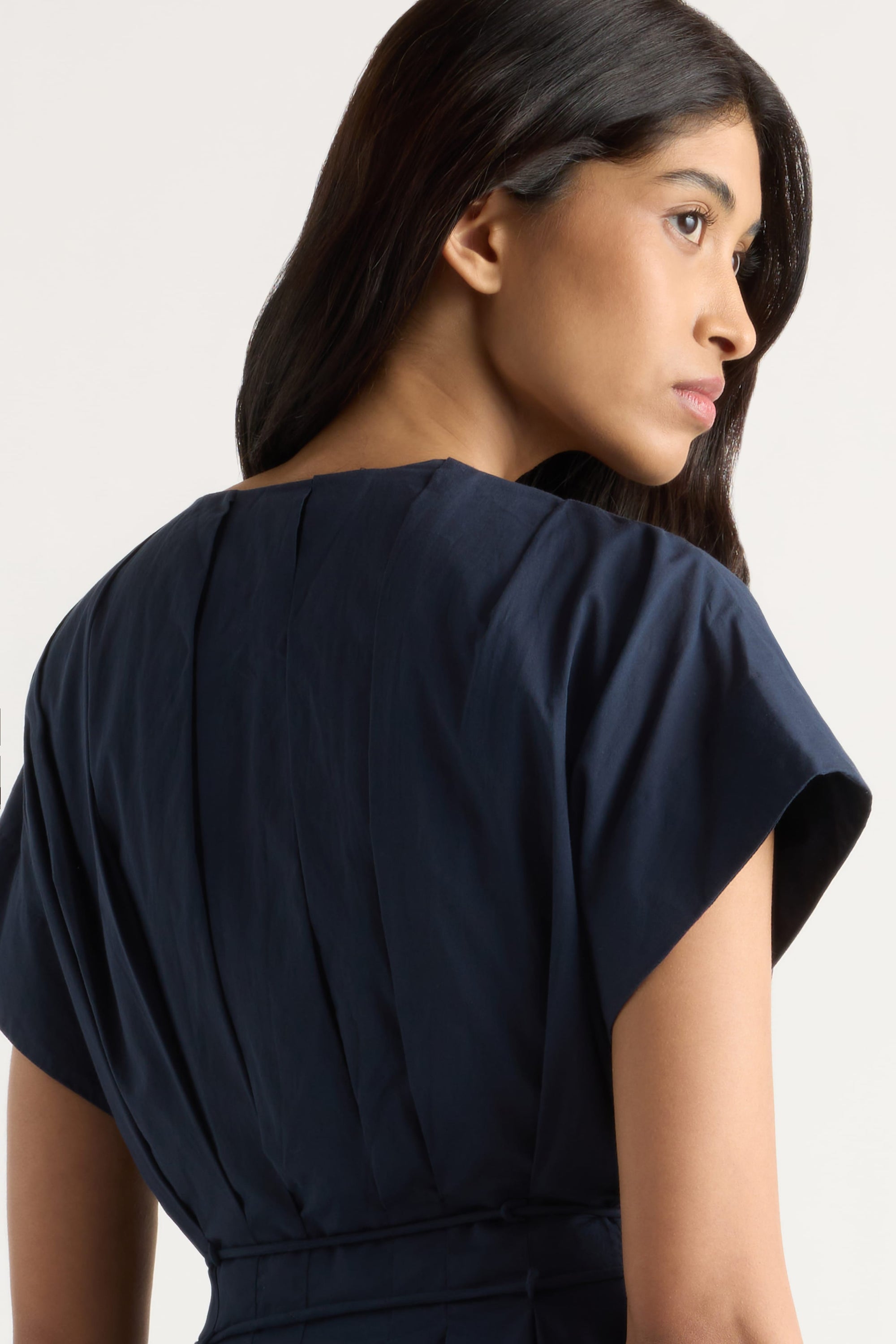 Yvette Cotton V-Neck Dress Navy / XS