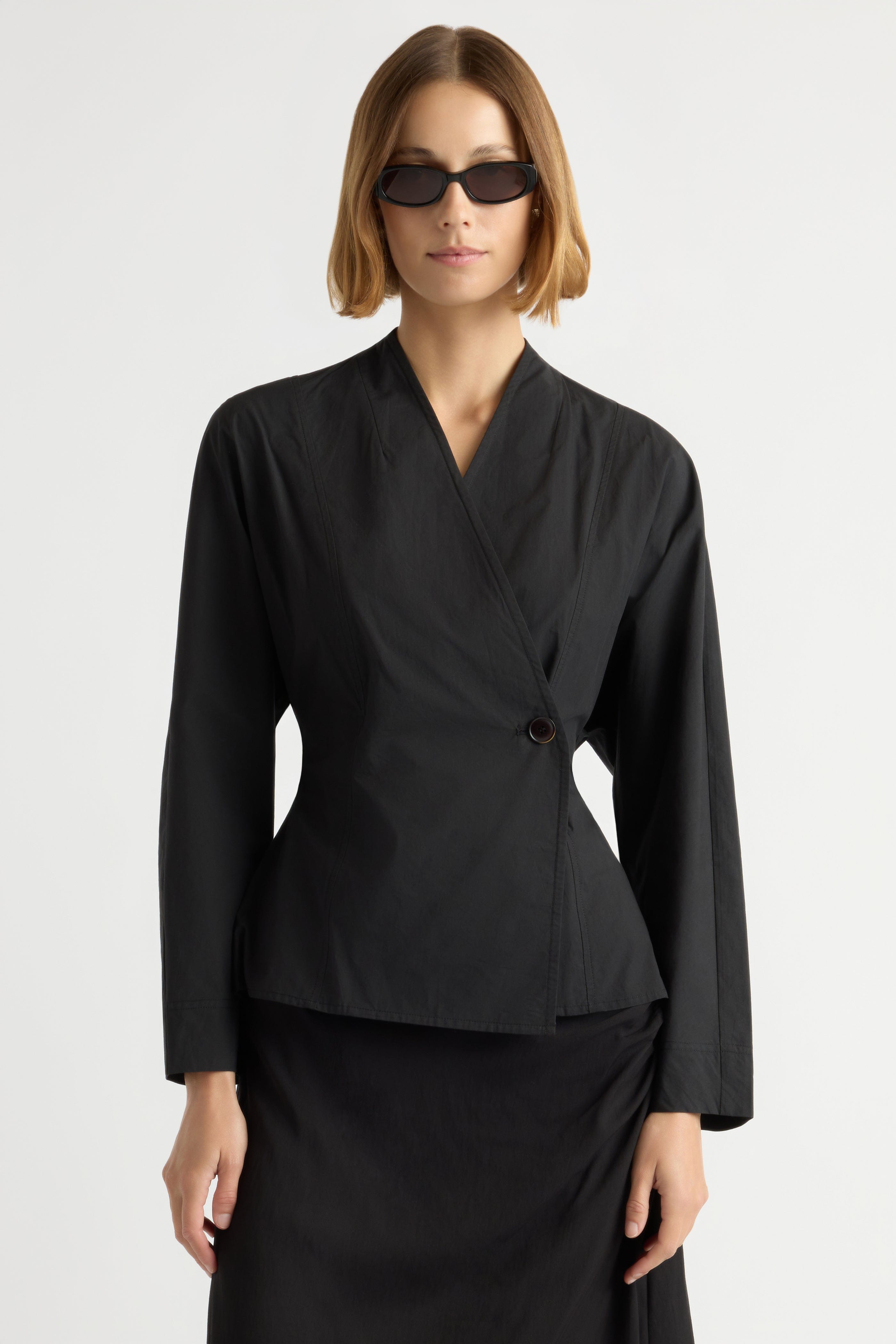 Zainab Sculpted Cotton Poplin Wrap Blouse