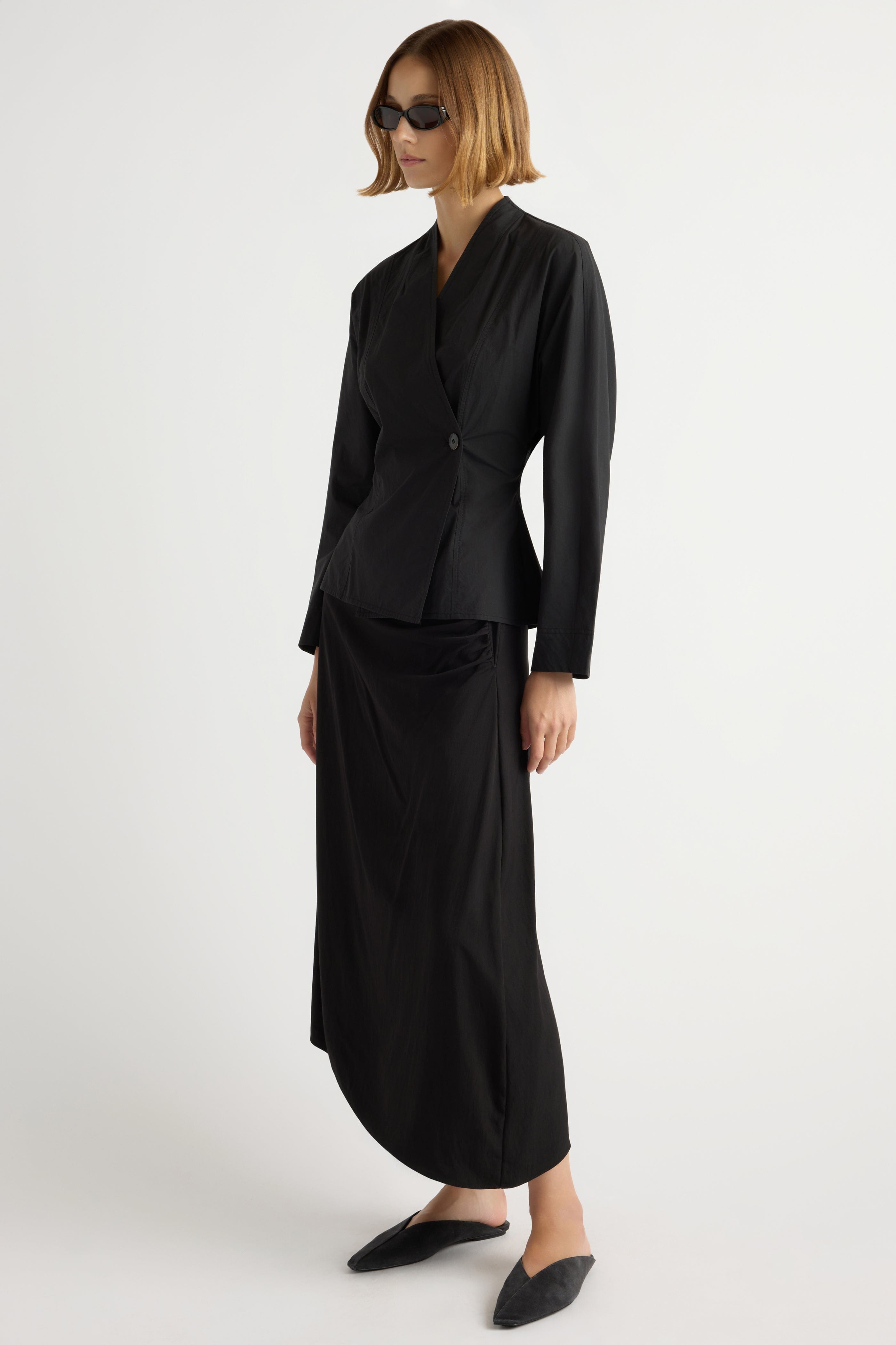 Zainab Sculpted Cotton Poplin Wrap Blouse