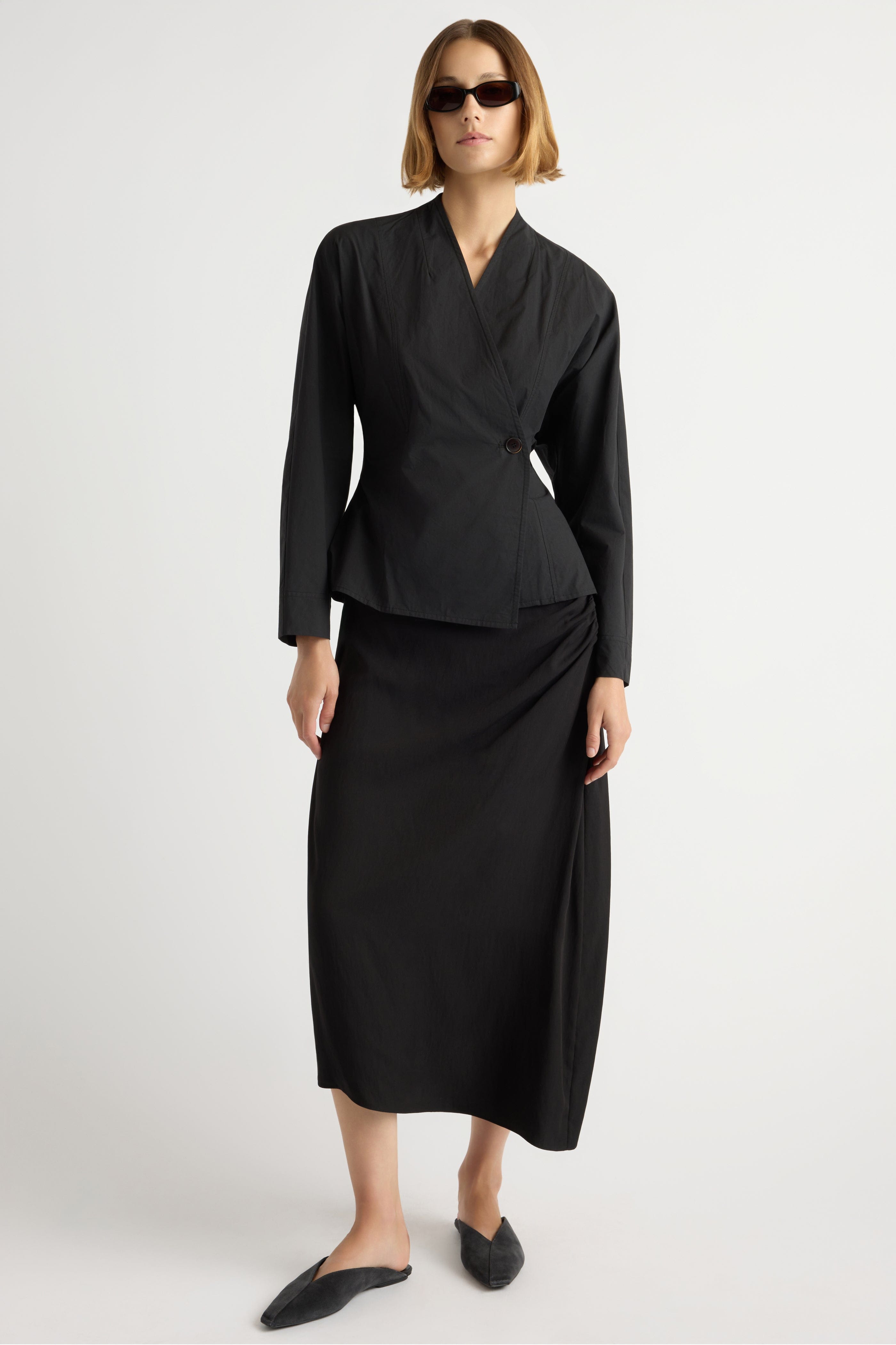 Zainab Sculpted Cotton Poplin Wrap Blouse
