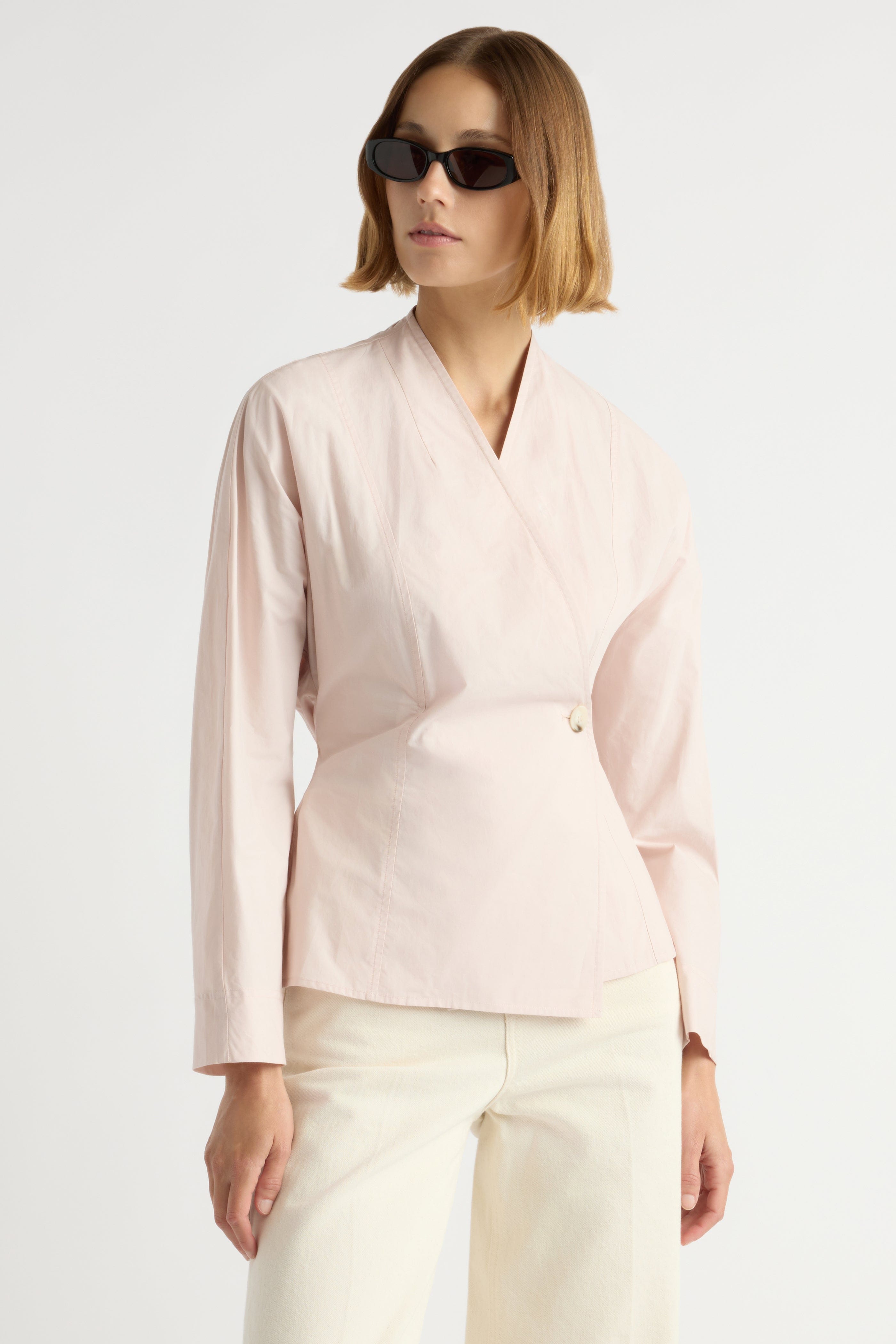 Zainab Sculpted Cotton Poplin Wrap Blouse