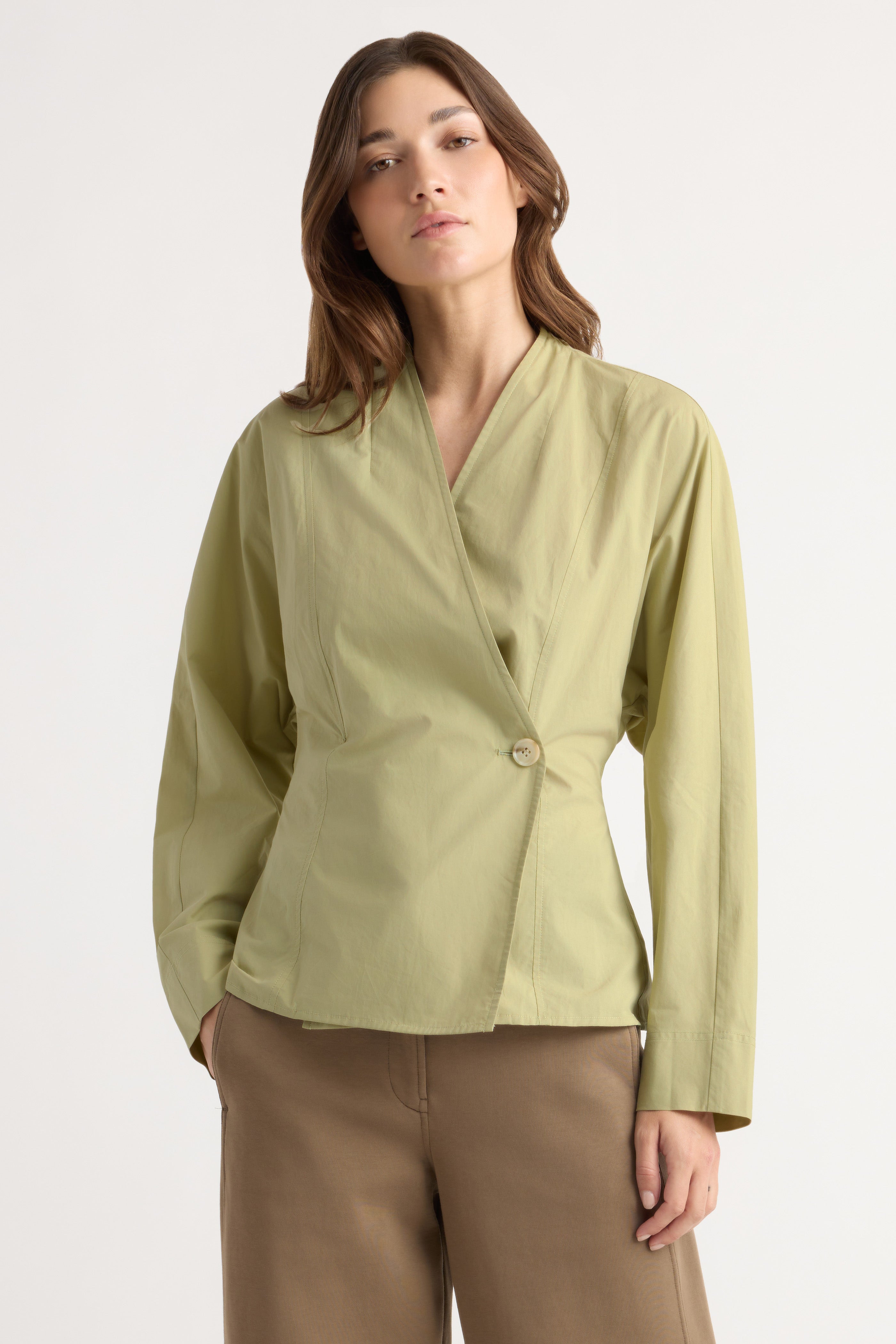 Zainab Sculpted Cotton Poplin Wrap Blouse