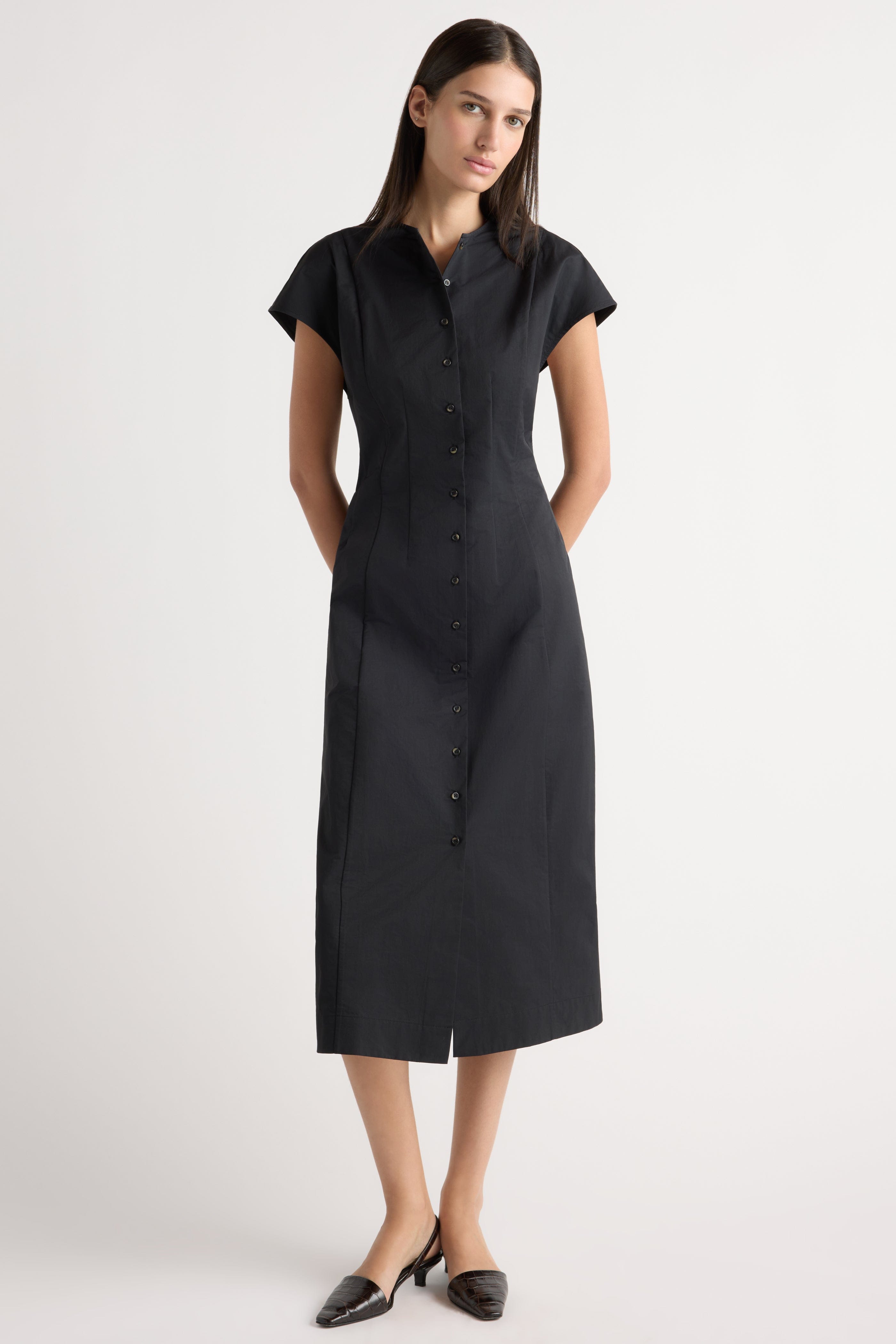 Zarine Sculpted Button Dress in Black